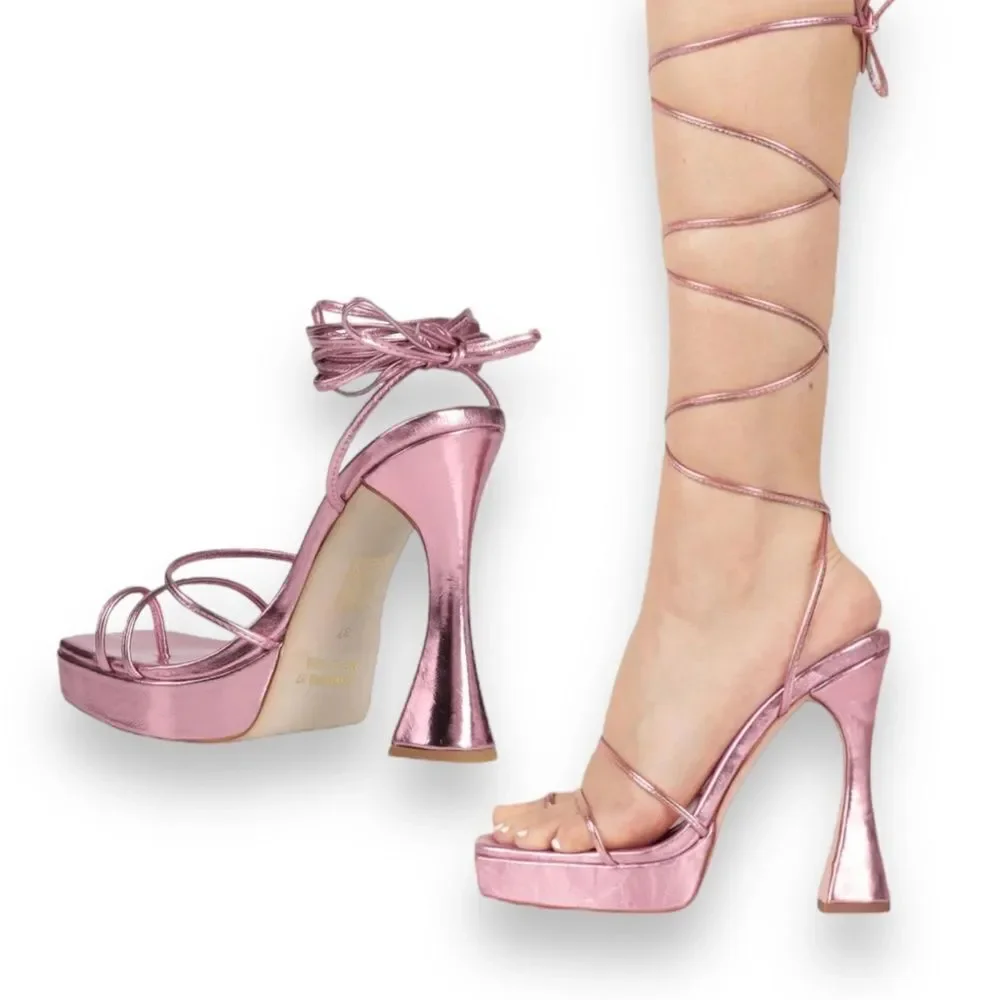 Jeffrey Campbell Primadonna Pink Open Toe Ankle Lace Up Heels NEW